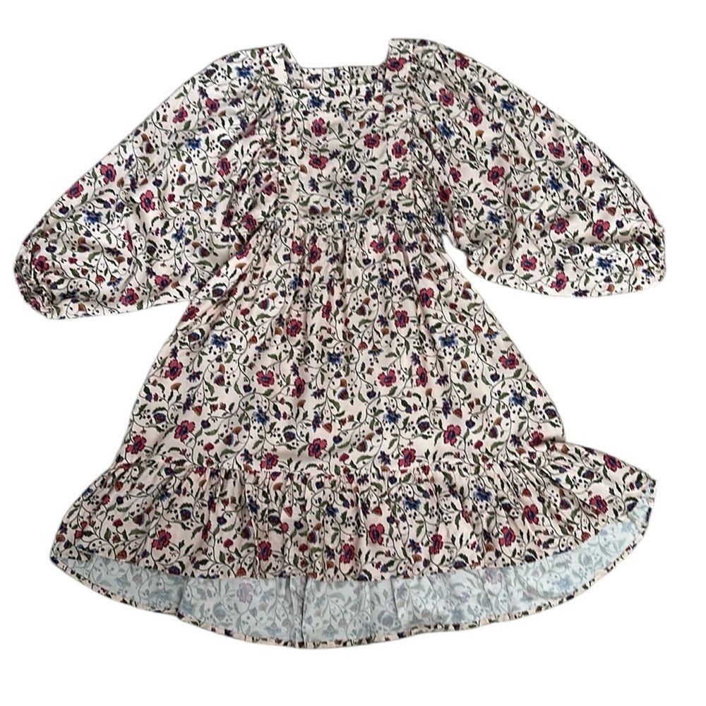 Mango Kids Girl Floral Cottage Babydoll Dress Raglan Ballon Long Sleeve Size 10